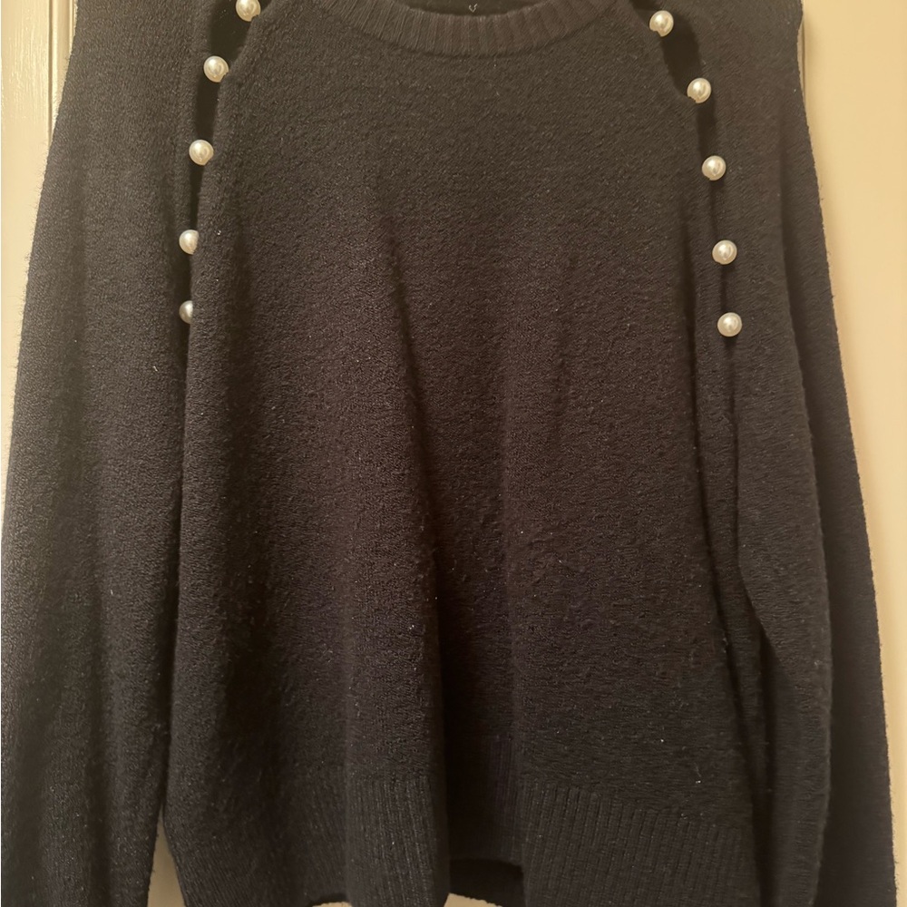 Alice + Olivia Black Sweater with Pearl Details